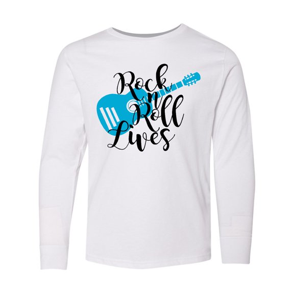 Inktastic Rock and Roll Lives with Blue Guitar Long Sleeve Youth T-Shirt