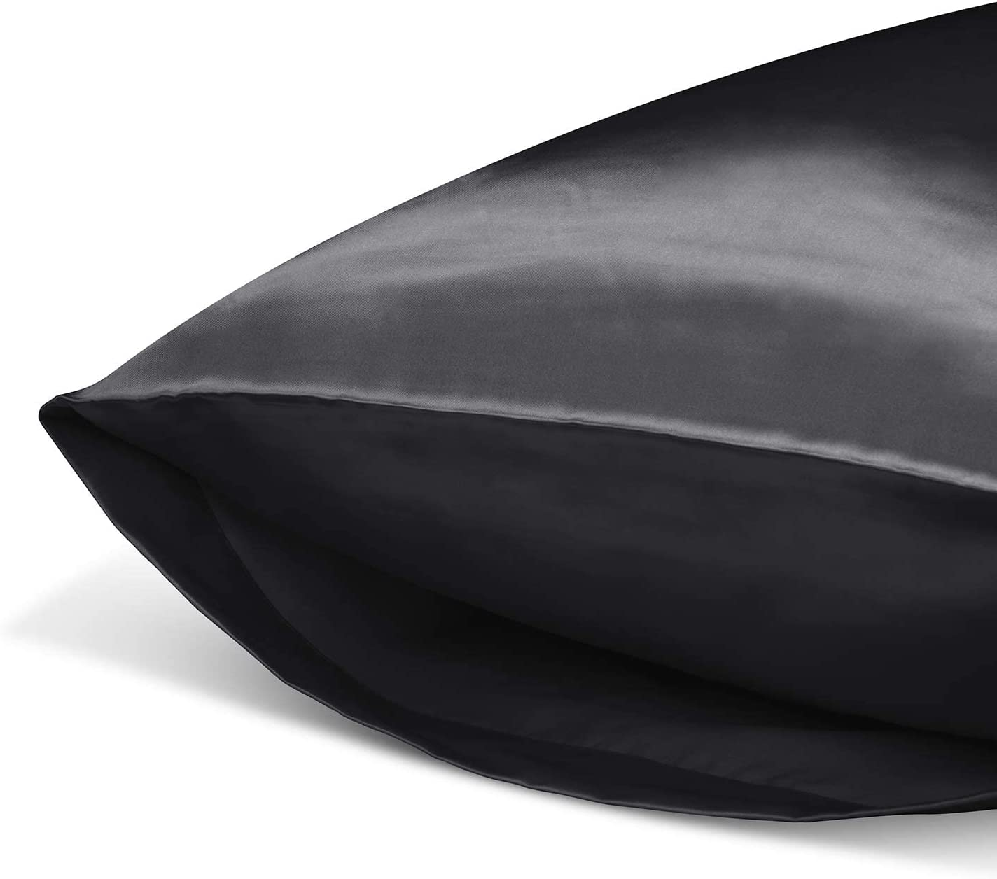 Satin Silk Body Pillow Pillowcase for Hair and Skin, Premium and Silky Black Lon