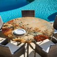 thumbnail image 5 of Round Table Cover 36-44 Inch Vintage Pumpkins Fall Waterproof Reusable Table Cloth Round Fitted Vinyl Tablecloth with Elastic Edged for Parties Outdoors, Thanksgiving Botanical Flowers, 5 of 8