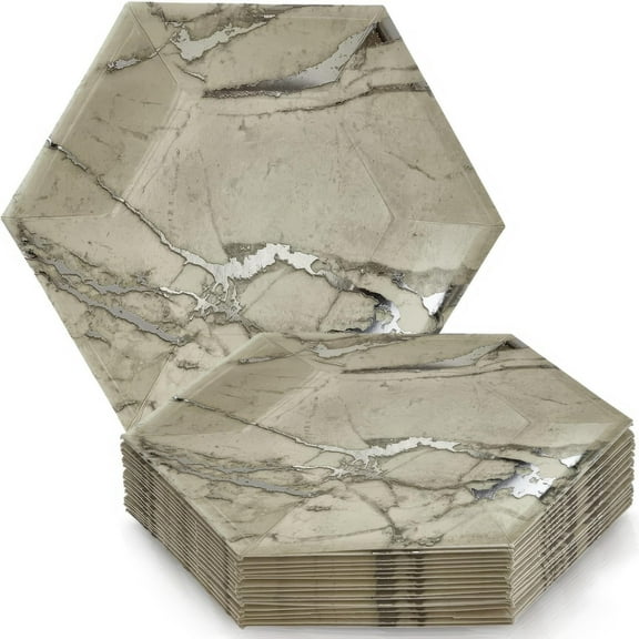 Silver Spoons MARBLE DESIGN PAPER PLATES AFN1| Hexagon Side Plates | Disposable Plates for Party | Silver Party Plates | Marble Collection | 18 PC | 7.5'