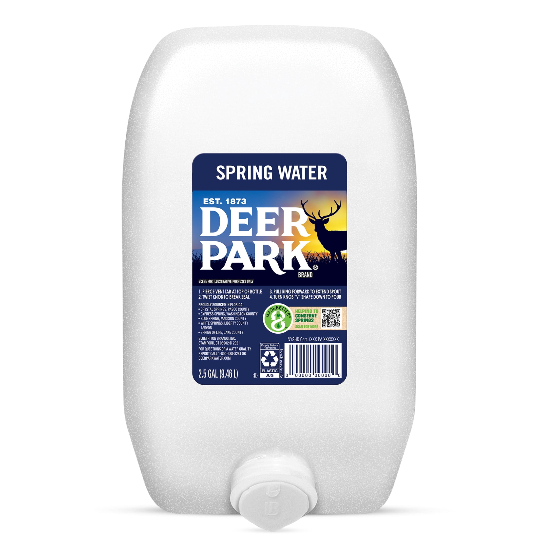 (6 pack) Deer Park Spring Water, 2.5 gal, Single Plastic Jug