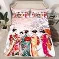 thumbnail image 2 of Homewish Japan Geisha Queen Sheet Sets,Sakura Cherry Blossom Flat Sheet,Pink White Red Queen Fitted Sheet For Girls,Super Cozy Room Decor,4-Piece, 2 of 7