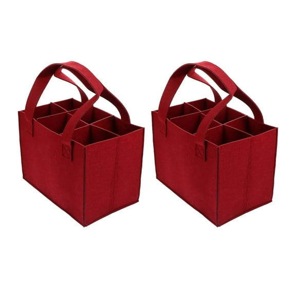 Stylish Red 2Pcs Bottles Bag Durable Felt Material Protects 6 Bottles Easy To Carry Perfect Gift For Wine Lovers