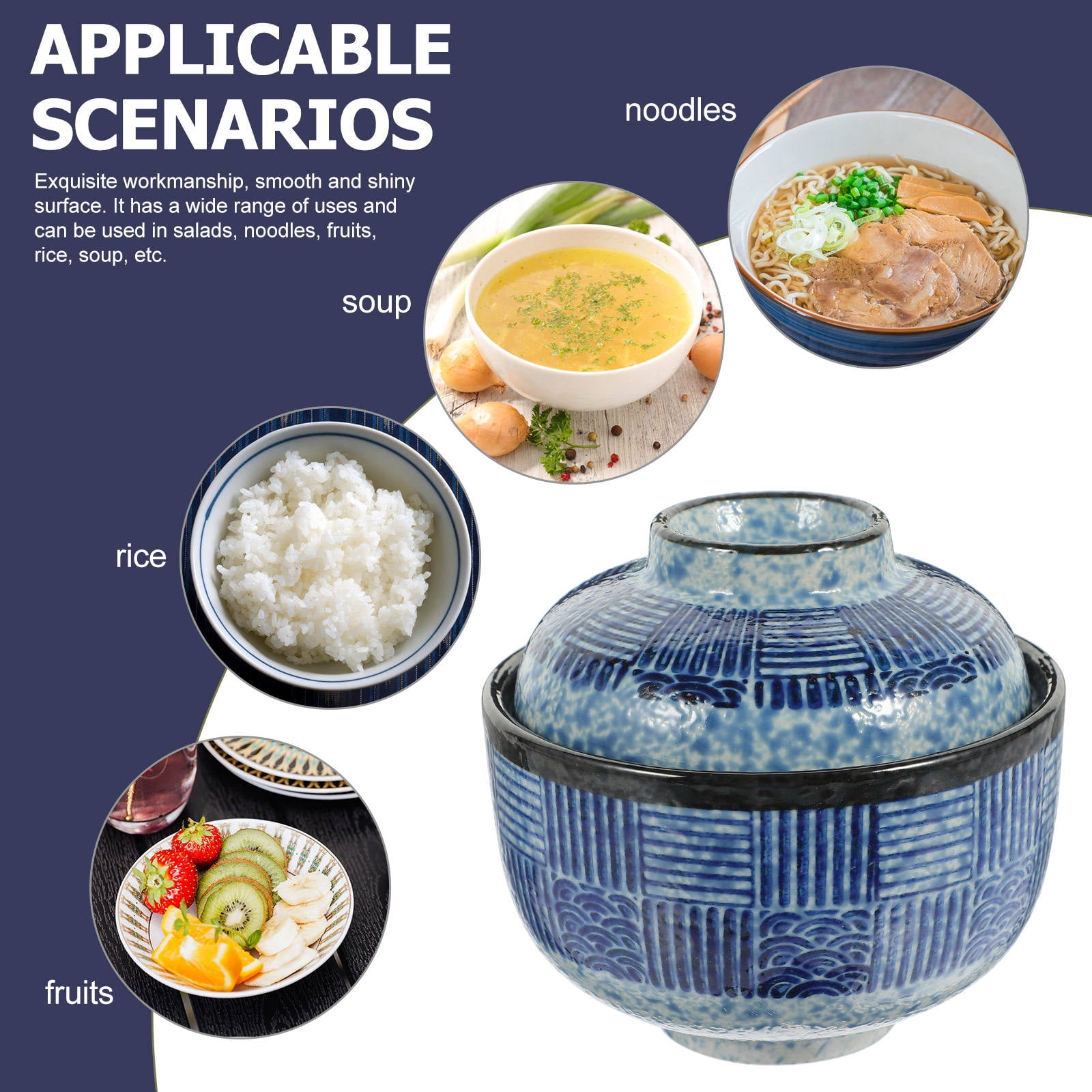 LEORX 1 Set of Japanese Style Covered Soup Bowl Multi function Bowl with Spoon
