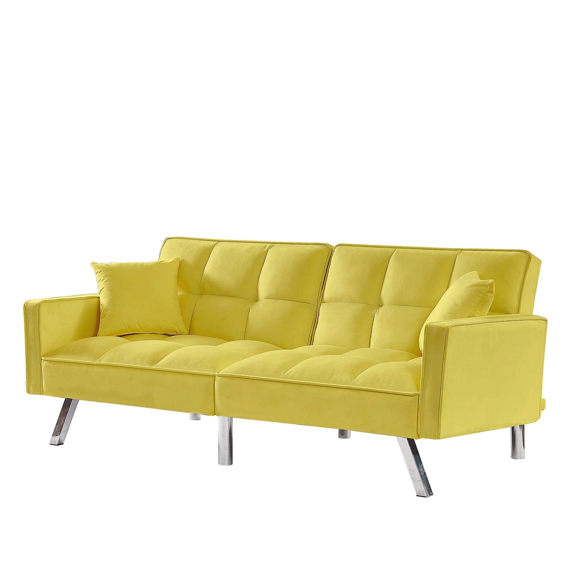 Kepooman Modern Convertible Velvet Futon Couch with 2 Pillows for Office Living Room Bedroom, Yellow Kepooman Modern Convertible Velvet Futon Couch with 2 Pillows for Office Living Room Bedroom, Yellow