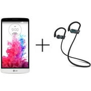LG G3 Vigor D725 Unlocked GSM Smartphone and SHARKK Flex 20 Wireless Bluetooth Waterproof Headphones with Mic, White (Value Bundle)