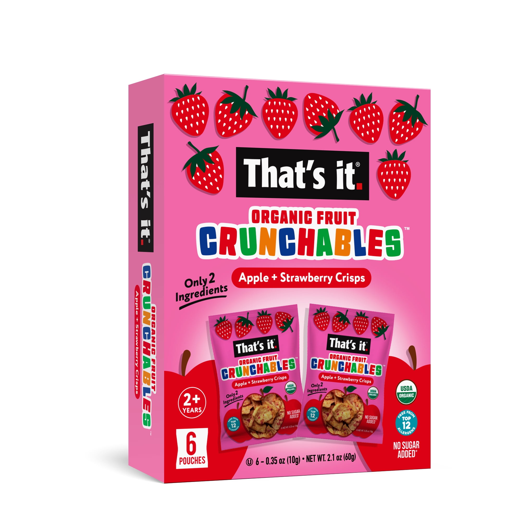 (6 pack) That's It. Crispy, Gluten-Free, Organic Apple + Strawberry Crunchables, 6 Count