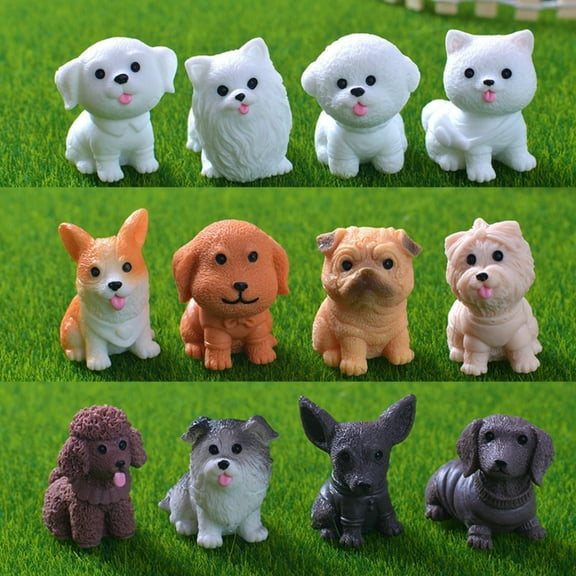 12 Piece Fairy Garden Accessories Kit - Cute Miniature Dog Figurines, Realistic Mini Dogs, Terrarium Crafts, Cake Topper, Car Decor, Home Decor, Bonsai Craft, DIY