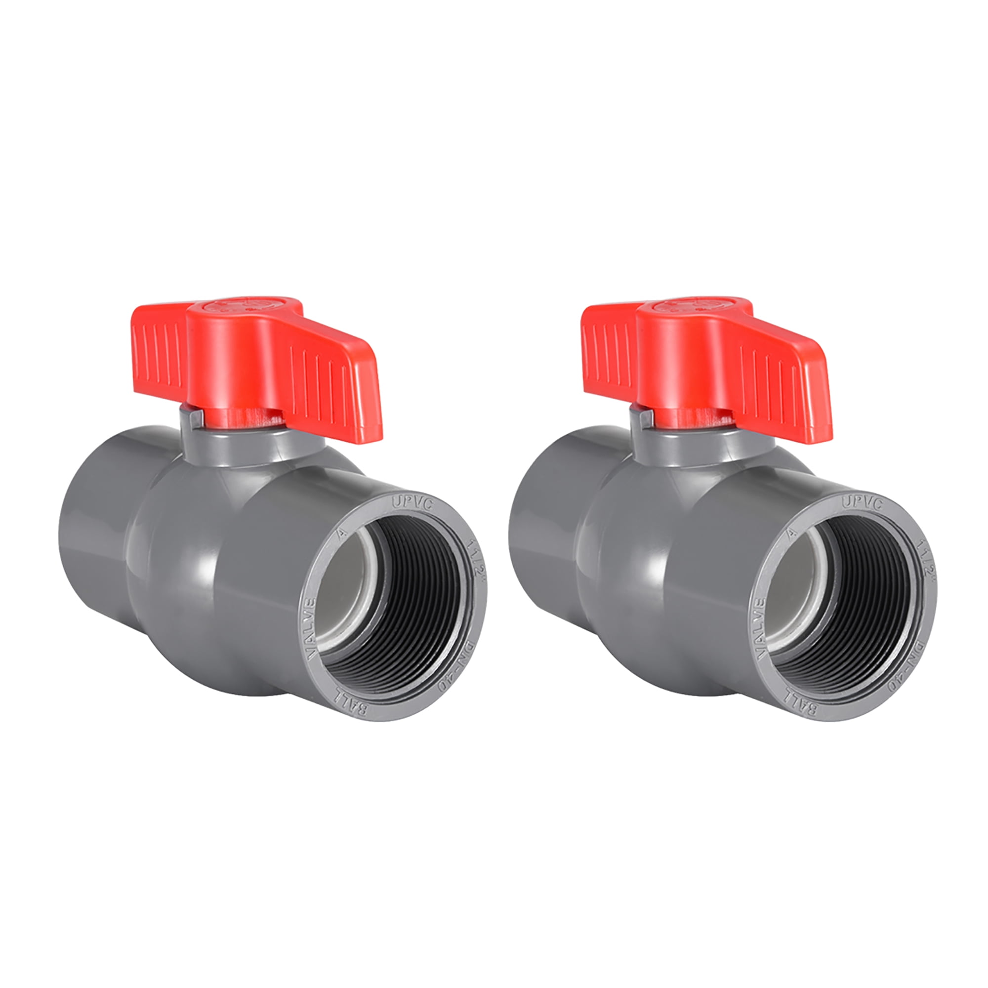 PVC Ball Valve Water Pipe Threaded Ends 11/2" Inner Diameter Red Gray