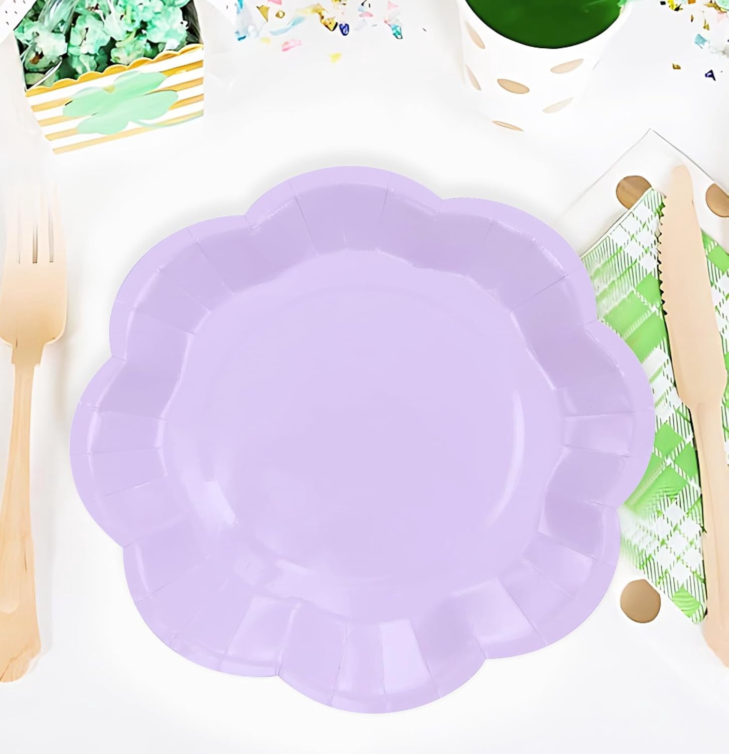 50 PCS Light purple Paper Plates 7 Inch Scalloped Dessert Plates Lavender Disposable Plate for Party Dinner Wedding Baby Shower Birthday Purple Cake Plate
