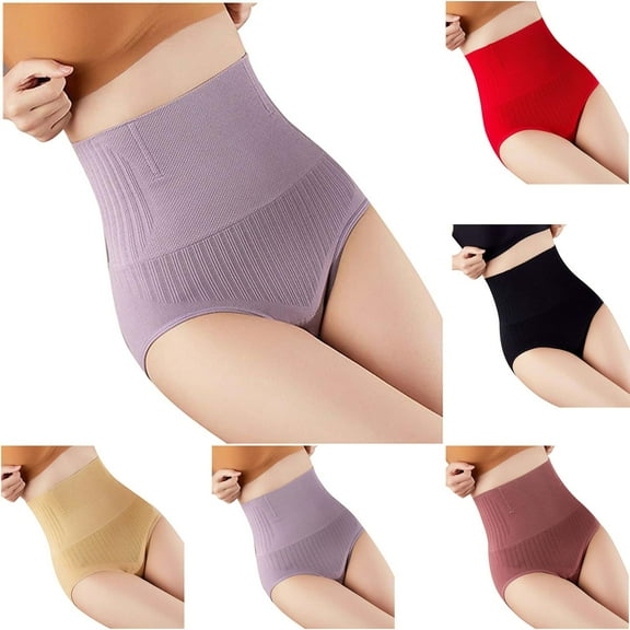Zpanxa Panties for Women, Plus Size High Waist Thermal Underwear Solid Color Warm Belly Panties Hip Lift Slimming Comfortable Cotton Briefs
