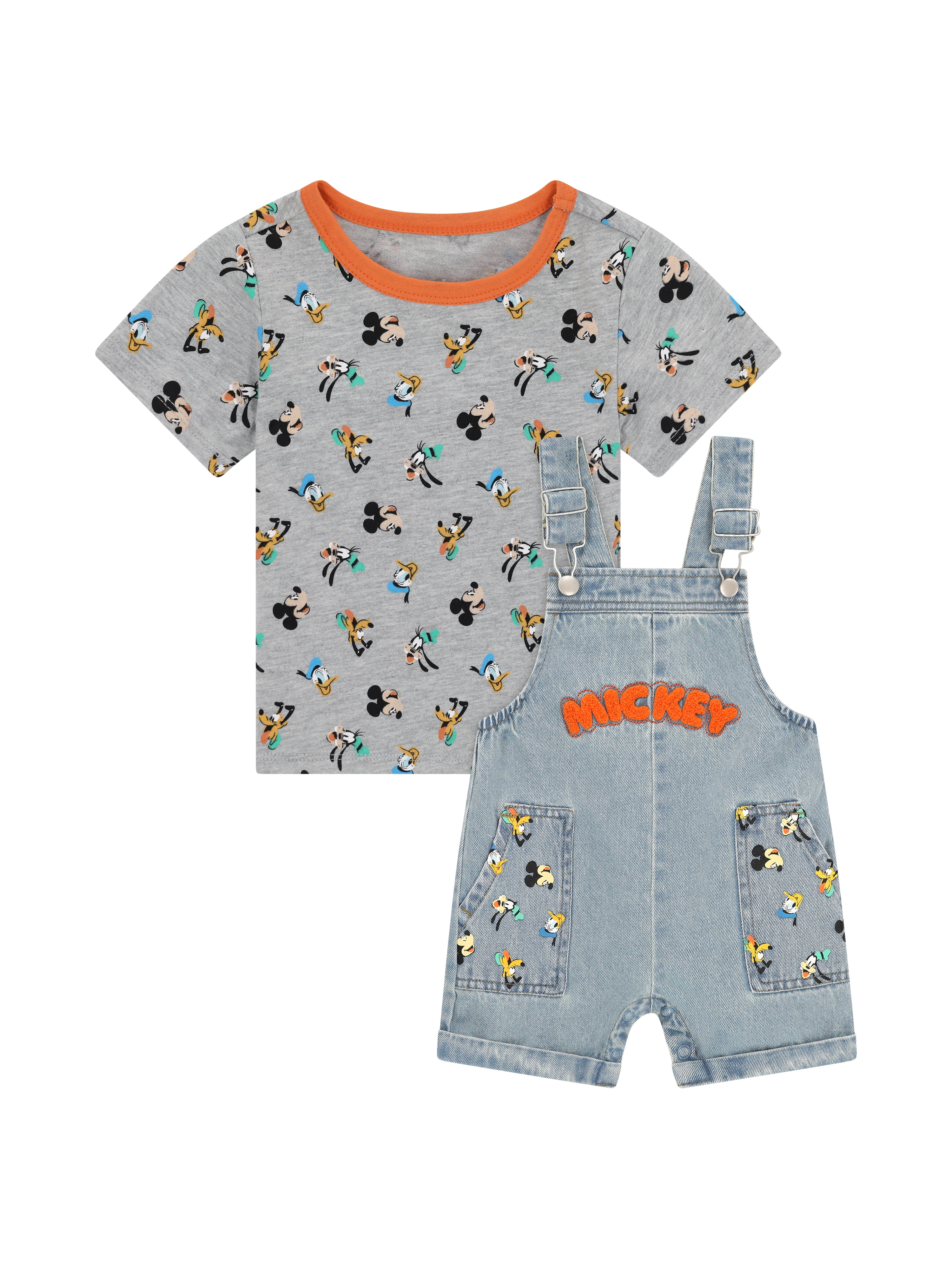 Disney Mickey Mouse Baby Boy 2 piece Shortall Set, Sizes 0/3 Months-24 Months