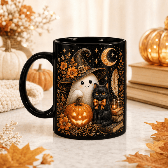 Halloween Mug Friendly Ghost Storytime Ceramic Coffee Cup for Halloween Lovers