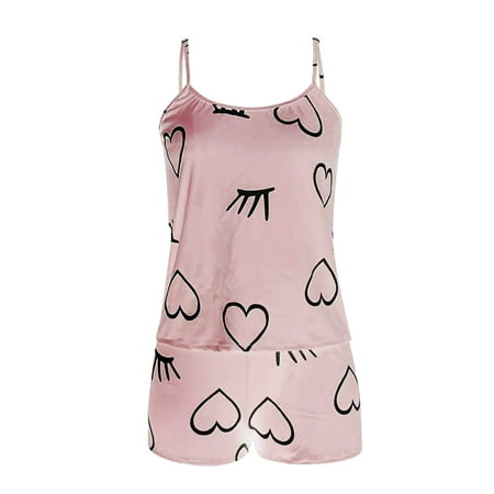 

QWERTYU Women s 2 Piece Sleepwear Loungewear Cami Top Pants Nightwear Pajamas Set Pj Set XL Pink