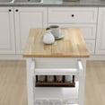 thumbnail image 3 of Kitchen Island Cart, Rolling Trolley Cart with Towel Rack Rubber Wood Table Top Kitchen Cart with Storage and Open Shelves, White & Oak, 3 of 9