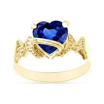 Heart Shape Simulated Blue Sapphire In 14K Yellow Gold Over 925 Sterling Silver Ring Size 7