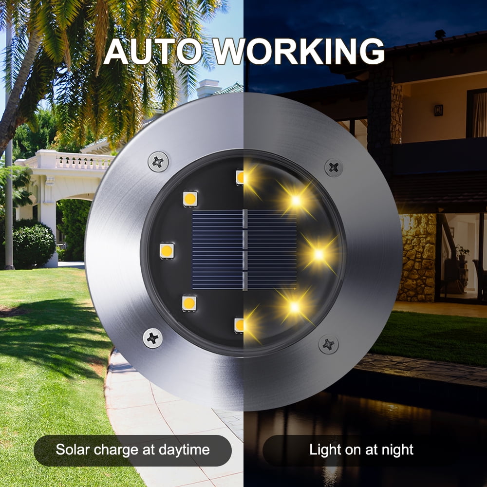 Toodour 12 Pack Solar Ground Lights Outdoor, 8 LED Waterproof Solar Powered in-Ground Disk Lights for Garden Patio Yard Lawn Driveway Pathway, Warm White