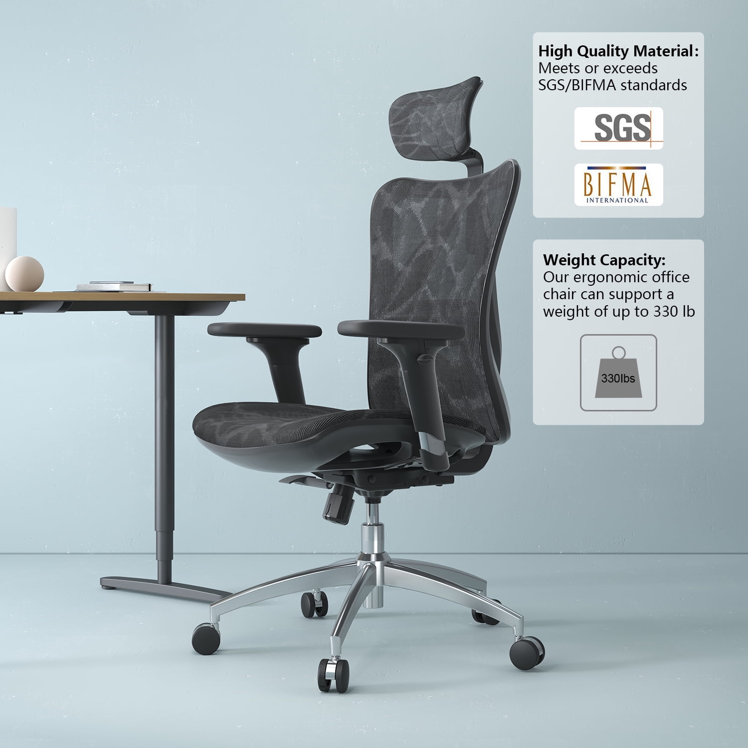 SIHOO M57 Ergonomic Office Chair with 3 Way Armrests Lumbar Support and  Adjustable Headrest High Back Tilt Function Light Grey