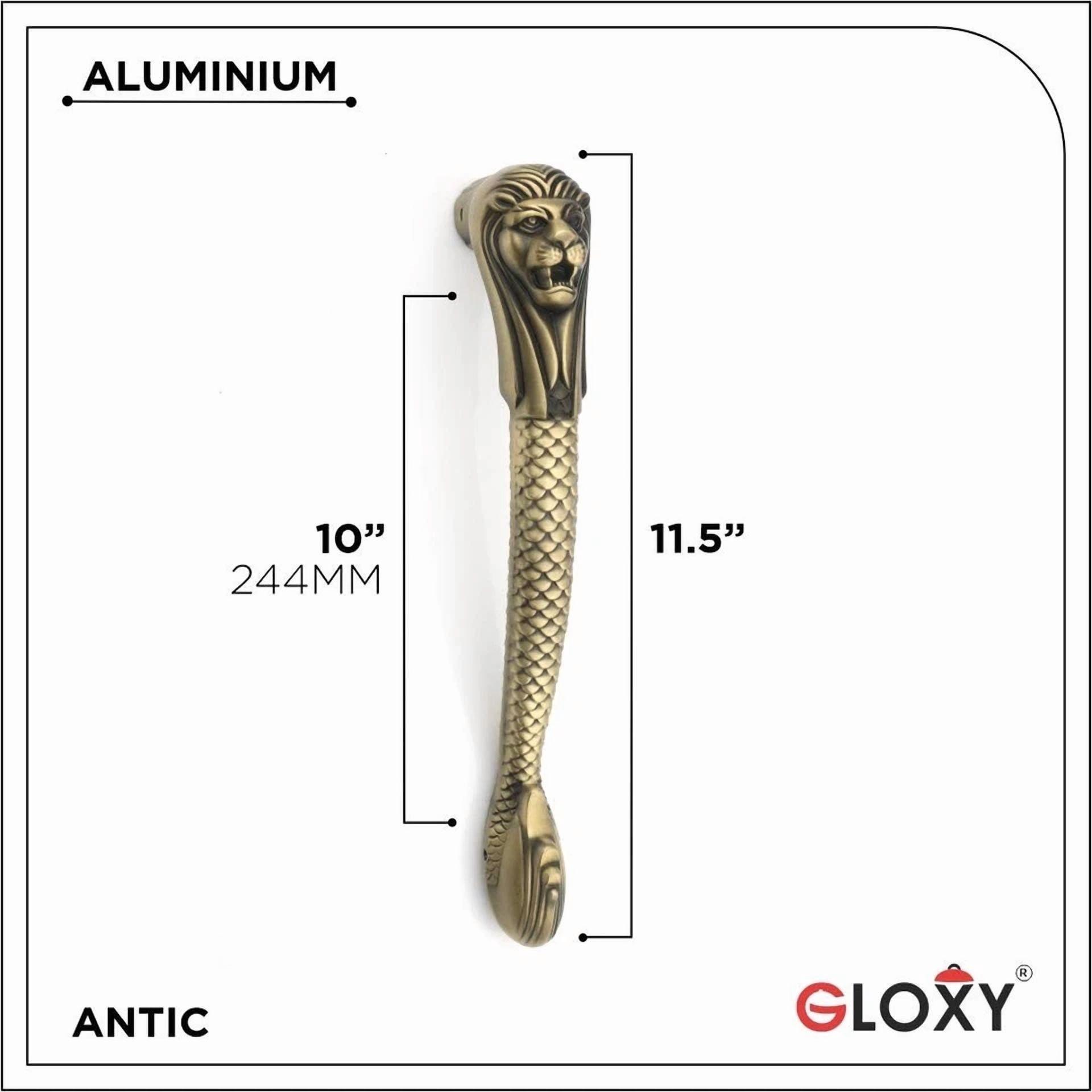 Global Antiques Set of 2 Antique Brass Lion Head Main Door Handle Pulls Decorative Vintage Style Hardware for Doors
