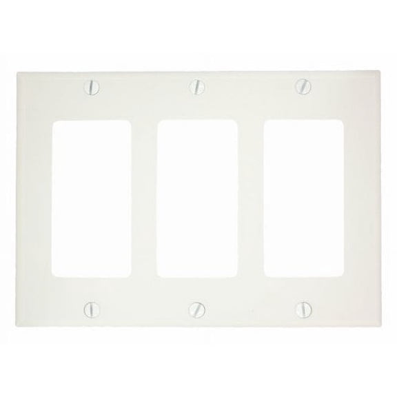 Leviton 80411-NW 3-Gang Decora GFCI Rocker Switch Wall Plate, Standard Size Cover, Unbreakable Nylon, Device Mount, White