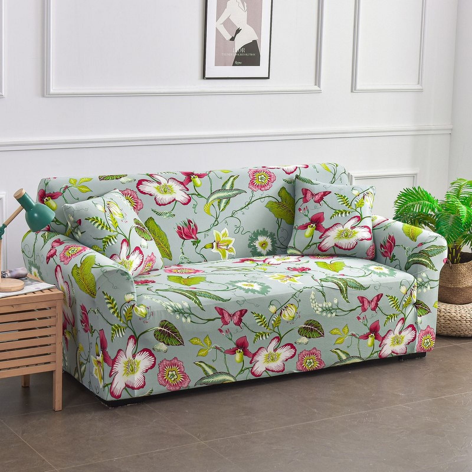 Yumcute Washable Sofa Cover Fit Stretch Slipcover Elastic Fabric Printed Pattern Chair Loveseat Couch Settee Non Slip Sofa Covers Furniture Cover Protector