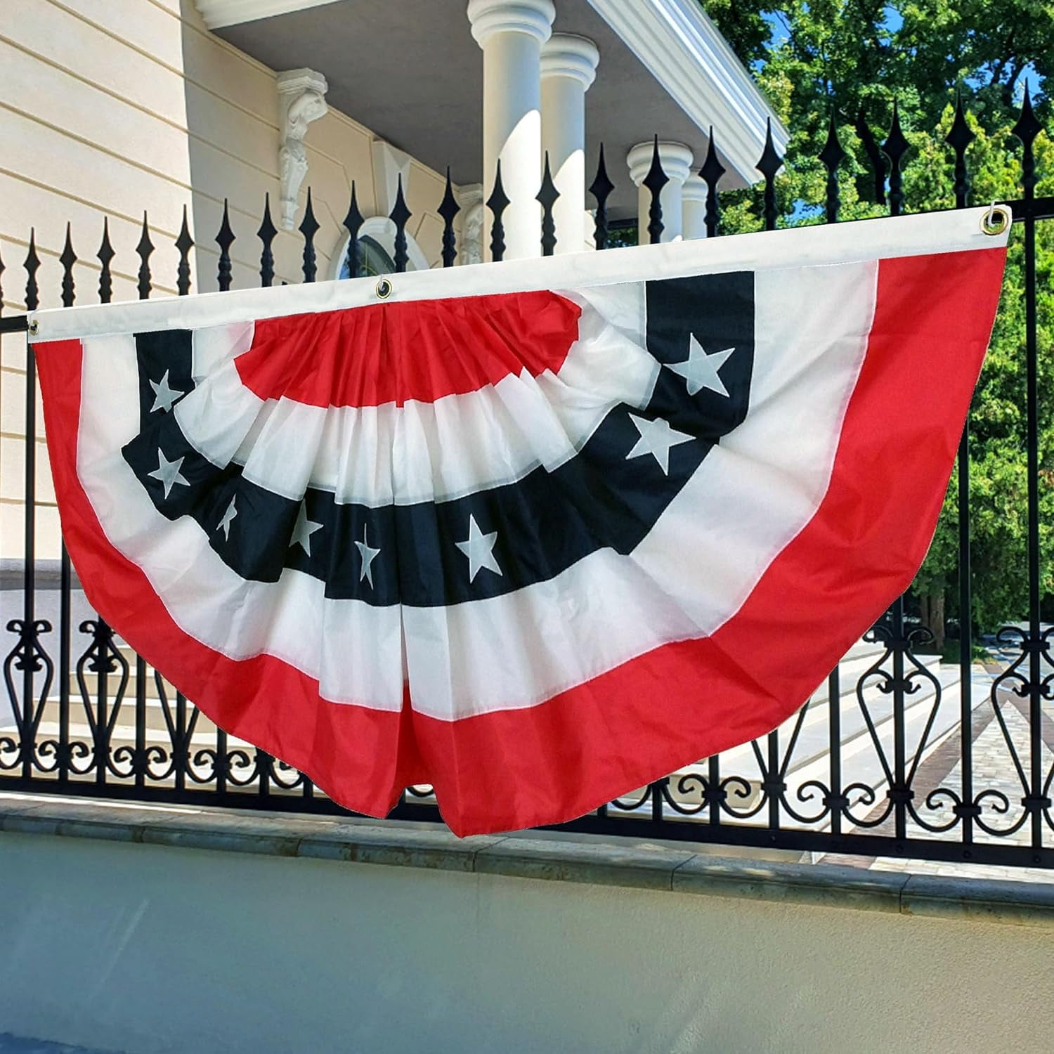 Patriotic Bunting Banner American Flag - 3' x 6' Pleated Fan Flag, 4th of July, USA, Red White Blue, President's Day, Memorial Day