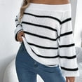 thumbnail image 2 of Annhoo Off the Shoulder Sweaters for Women Fall Winter Loose Long Sleeve Knitted Tops Fashion Stripe Printed Shirts, 2 of 6