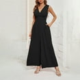 thumbnail image 2 of Tthxqing Sleeveless Jumpsuits for Women Causal Plus Size High Waist Smocked Wide Leg Bottoms Summer Deep V Neck One Piece Dressy Rompers Black XL, 2 of 3
