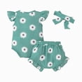 thumbnail image 4 of Baby Onesies Girl Baby Girl Clothes Daisy Print Fly Sleeve Romper Ruffle Bloomer Shorts Headband Set Infant Summer Outfits, 4 of 7
