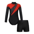 thumbnail image 1 of Yeahdor Girls Long Sleeve Dance Workout Outfit Shiny Faux Diamonds Leotard with Athletic Shorts, 1 of 7