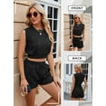 thumbnail image 7 of SLADYGLO Women Irregular Textured Crew Neck Sleeveless Cropped Top Pockets Shorts Suits, 7 of 7