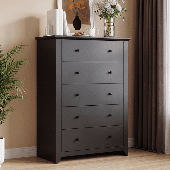 TrumanPick Black Tall Dresser for Bedroom 47.2"H Chest of Drawers 5 Drawer Dresser for Living Room, 32"W x 15.6"D