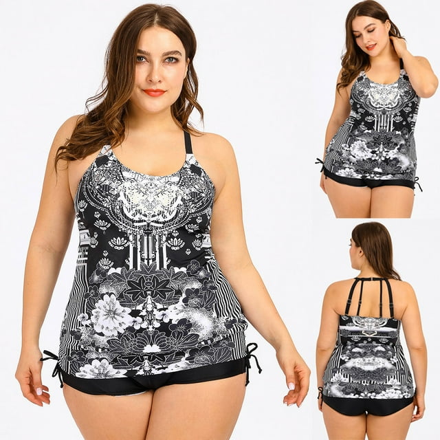 HIMIWAY Women Sexy Boho Print Set Two Piece Swimsuit Plus Size Swimwear