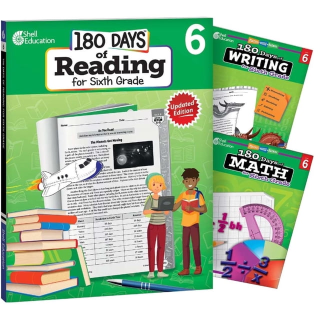 Cuaderno de Ejercicios Shell Education 180 Días de Lectura, Escritura y Matemáticas 6º Grado