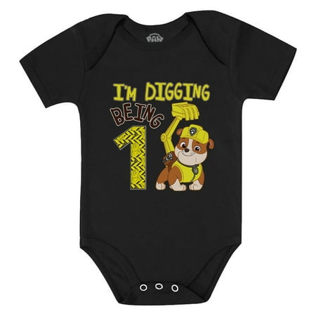 

Paw Patrol Rubble Digging 1st Birthday Baby Boy Outfit Official Baby Bodysuit 24M (18-24M) Black
