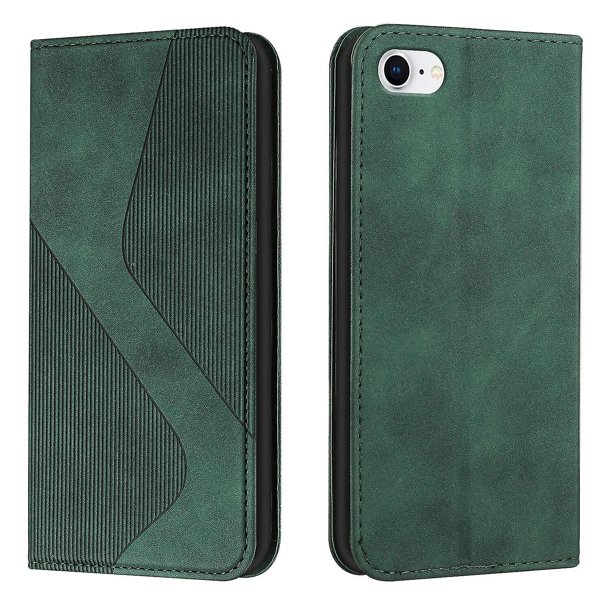 Funda tipo cartera de cuero magnético texturizado con patrón en S para iPhone 6, 7, 8, SE2 y SE3: alta resistencia magnética, ranuras para tarjetas, antiarañazos y protección duradera.