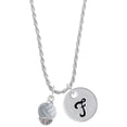 thumbnail image 1 of Delight Jewelry Silvertone 3-D Enamel Volleyball Spinner Silvertone Script Initial Disc - F - Charm Necklace, 20"+3", 1 of 4