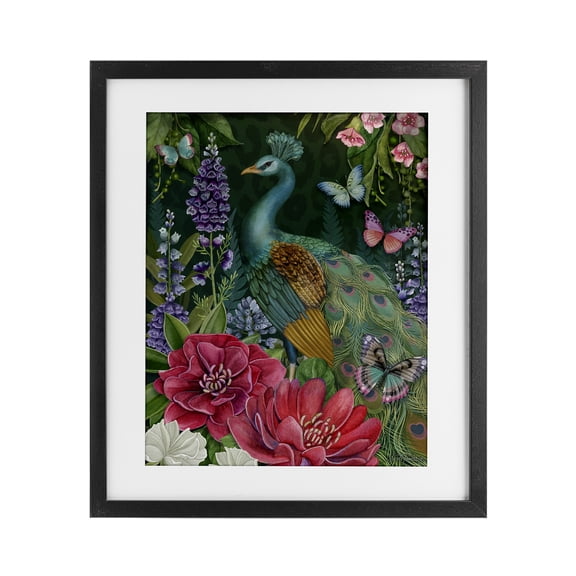 Stupell Industries Bohemian Garden Motif Peacock Black Framed Print Under Glass, 13 x 16, by Nicole Tamarin