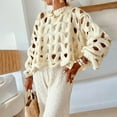 thumbnail image 3 of DAFPZW Women's Hollow Out Pullover Sweater Oversized Long Sleeve Crew Neck Jumper Tops Crochet Chunky Knitted Sweater, 3 of 5