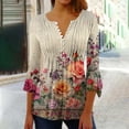 thumbnail image 2 of CYMMPU Flower Printed 3/4 Sleeve Blouses for Women Dressy Casual Spring Tunic Tops Loose Fit Summer Fashion Shirts Button V Neck Flare Sleeve Empire Waist A Line T-Shirts Multicolor L, 2 of 5