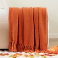 thumbnail image 4 of Battilo Burnt Orange Throw Blanket,Knit Fall Decor Blanket,Halloween Blanket with Tassels,60"x80", 4 of 7