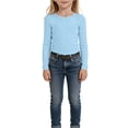 thumbnail image 6 of Breezora Girls Ribbed Knit Long Sleeve Tee Round Neck Slim Fit Casual Basic Top Stretchy Soft Everyday Pullover Shirt 120 Size Light Blue, 6 of 6