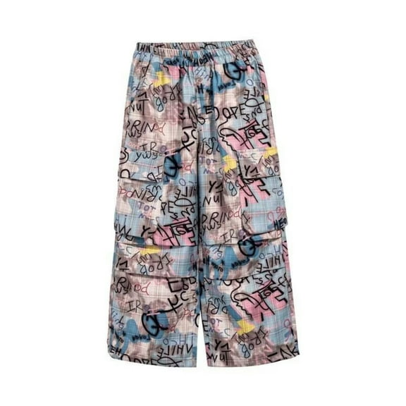 Baby Boy Pants Wide Leg Loose Fit Pocket Elastic Solid Print Trousers Breathable Daily Wear 4-5 Years