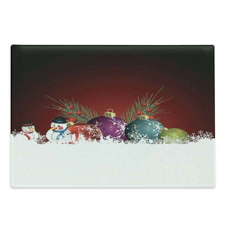 

Christmas Cutting Board Digitally Composed Xmas Pattern with Snowman with Scarf and Hat Baubles Flakes Decorative Tempered Glass Cutting and Serving Board Large Size Multicolor by Ambesonne