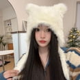 thumbnail image 3 of Winter Plush Women Hat Cute Bear Ear Protection Beanie Cap for Girls Female Kawaii Solid Color Faux Fur Warm Earmuffs Caps (A Style gray,One Size), 3 of 7