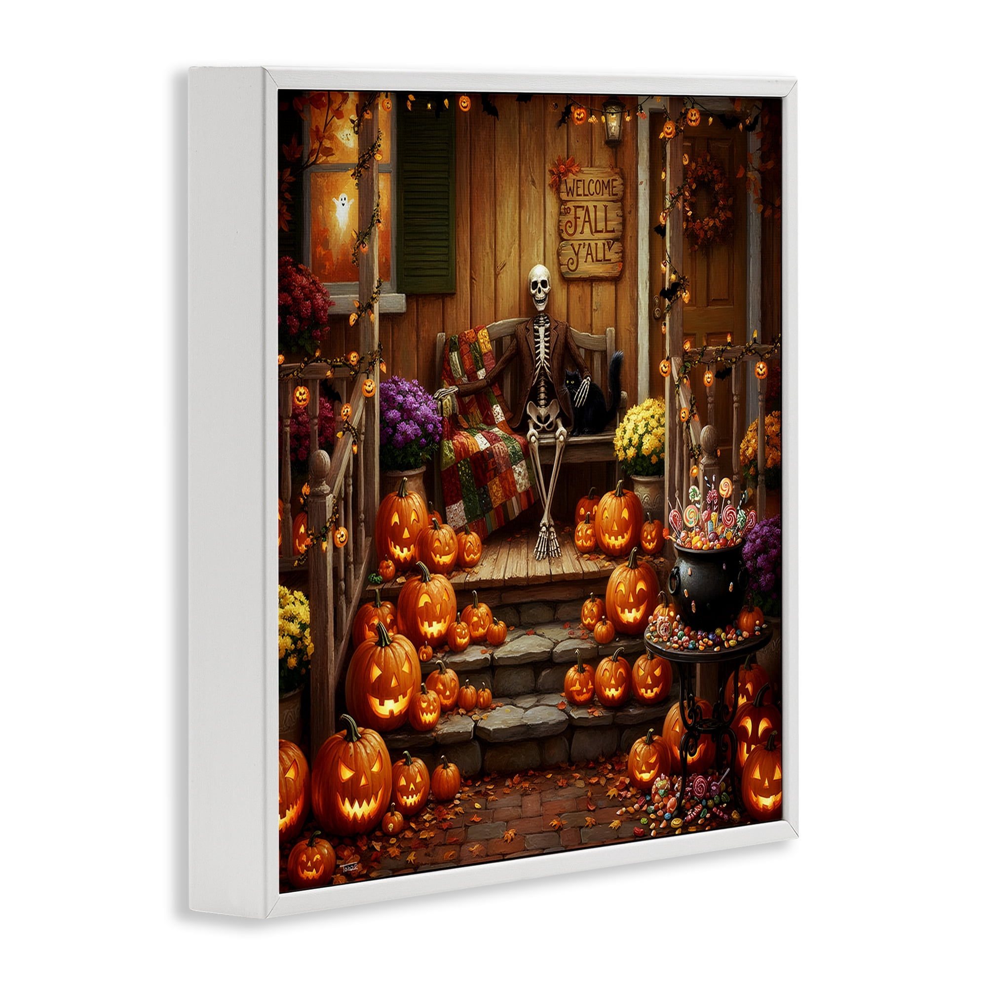 Stupell Industries Welcome To Fall Skeleton Porch White Framed Giclee Art, design by Tabz Jones