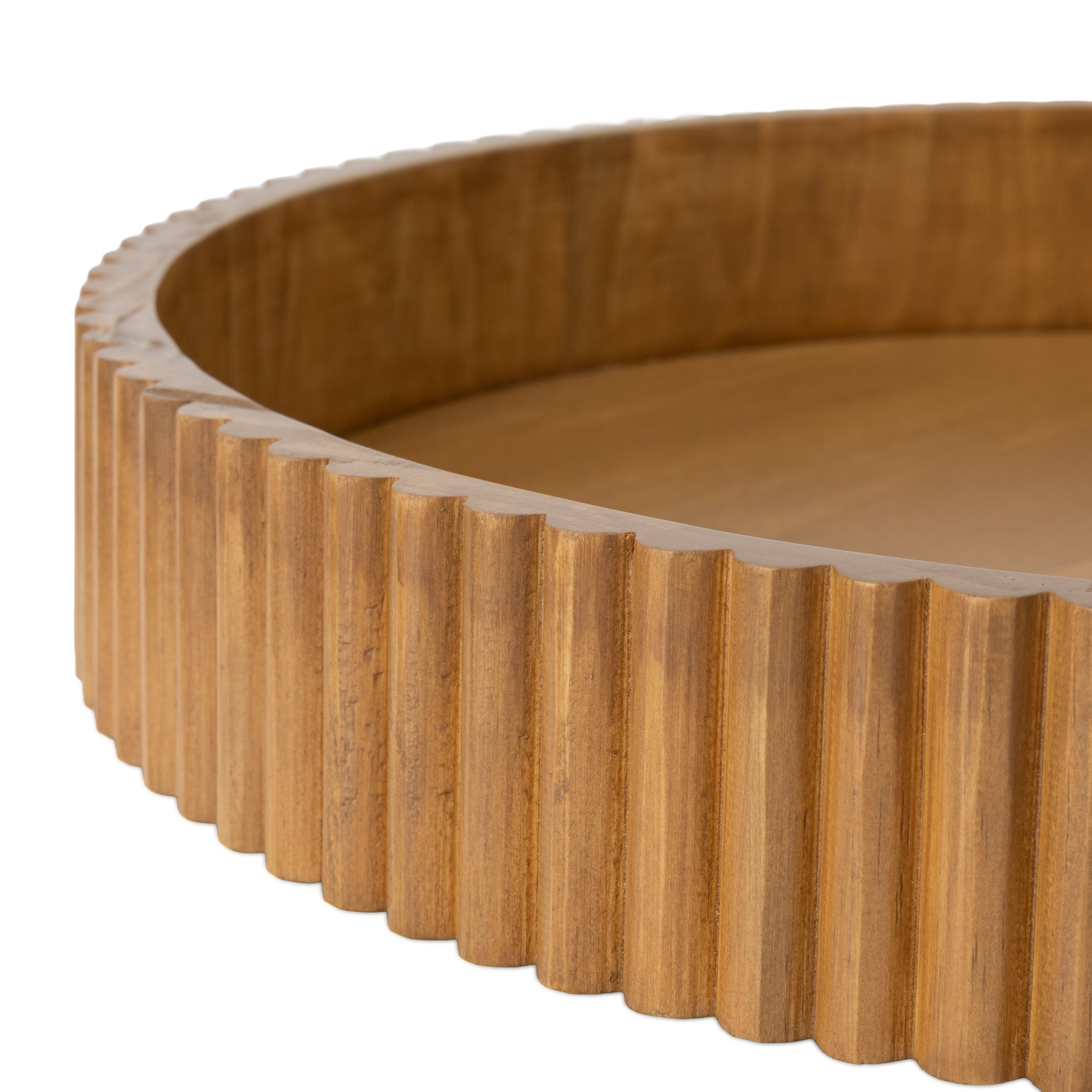 Better Homes & Gardens Ribbed Wood Decorative Tray, Honey Finish, 16.4"