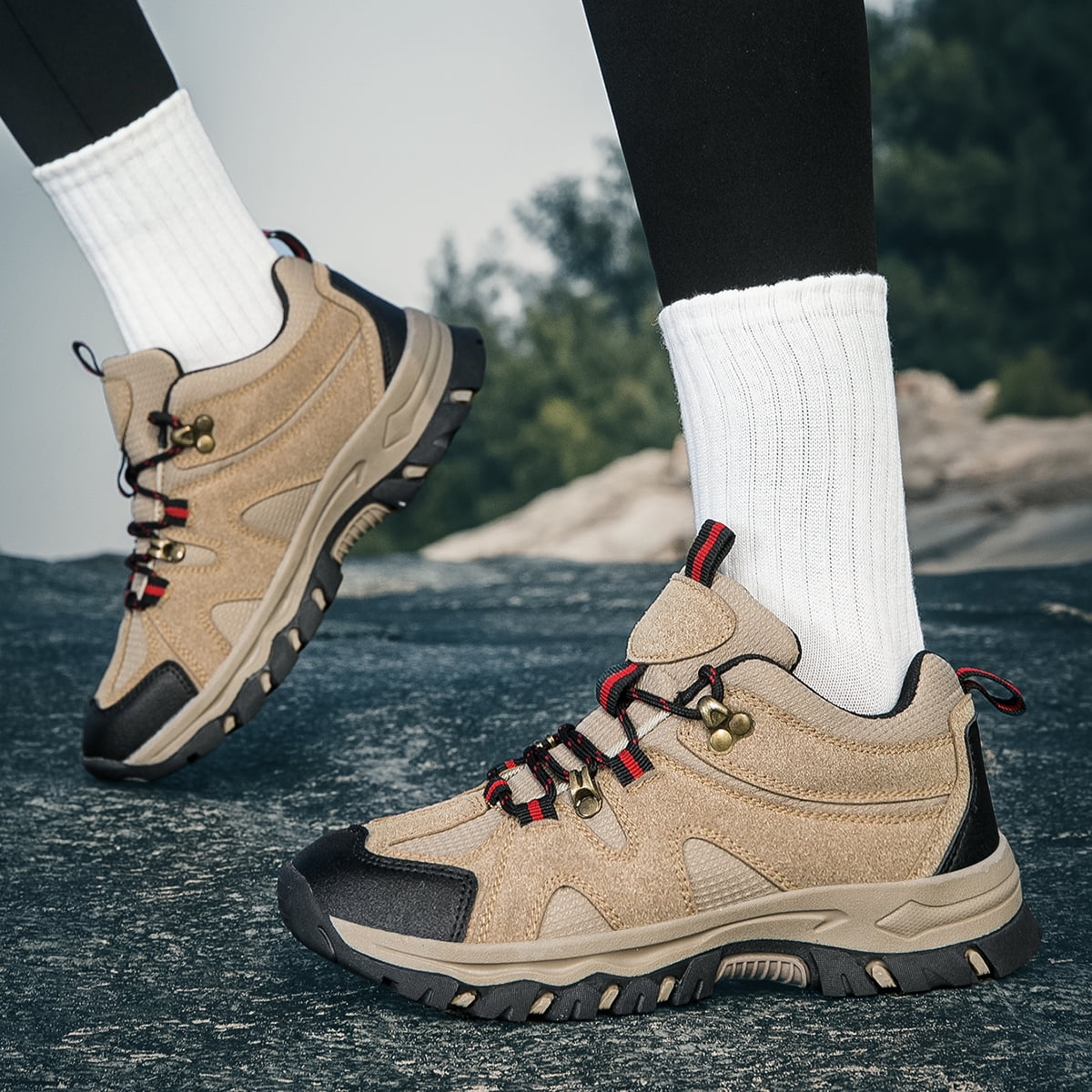 CZV Women's Outdoor Hiking Shoes, Non-Slip Comfortable Work Shoes, Breathable Lightweight Sneakers for Hiking, Camping, Fishing, Casual.Khaki