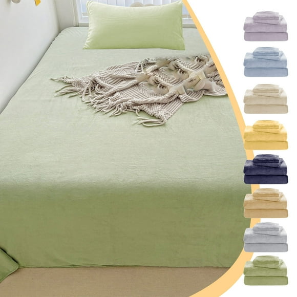 Sentmoon Bed Sheets Pillowcases Elegants Soft Velvet Flannel Sheet Set Quality Cozy Warm Antis Statics Non Pilling Fuzzy Velvet Flannel Fleece Sheet Set for Office Chairs and Workspace