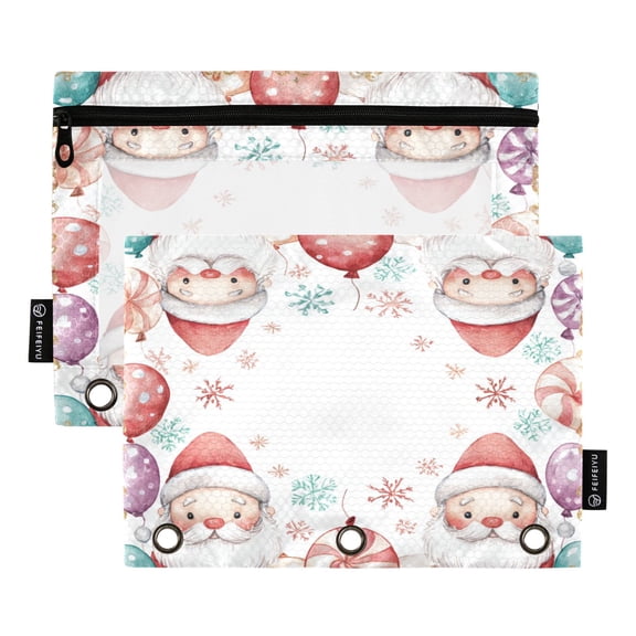 2 Pack 3 Ring Binder Pouch with Clear PVC Window Water Resistant Zipper Pencil Pouch Christmas Paper Cutting Pattern Binder Pocket for Classroom Office Home Stationery Organization